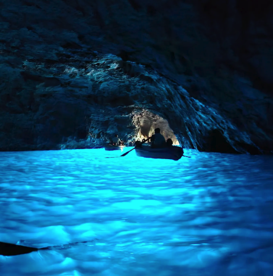 Visitors on a Capri boat tour along the island's sea caves