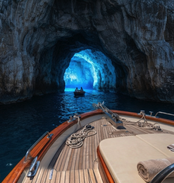 A private gozzo boat off the Blue Grotto entrance